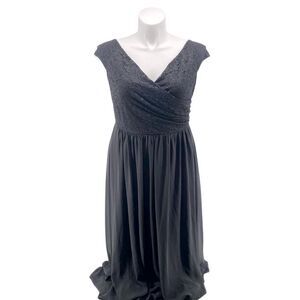 Miusol Black Lace Chiffon Maxi Dress 2XL NWT Cap Sleeve Elegant V-Neck